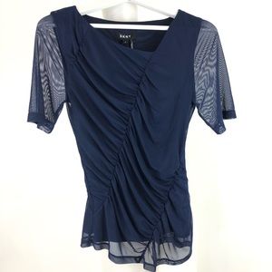 DKNY Mesh Top Blouse Short Sleeves Ink/ Navy Sz M
